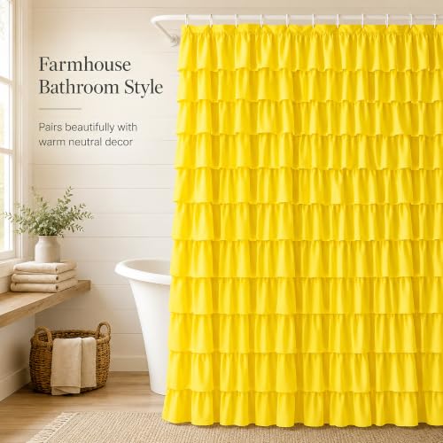 Yellow Shower Curtain for Bathroom, 72 x 84, Soft Ruffled Edge Detailing | Cascading Waterfall Ruffle Design, 72x84 inch, 7ft, 12 Hook Included, Machine Washable, Elegant Understated Farmhouse Style - color: Yellow, size: 72"W x 84"L (Pack of 1)
