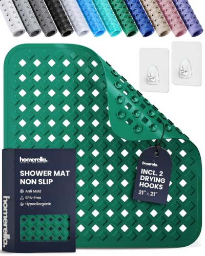 homerella Square Shower Mat Non Slip Anti Mold 21x21 Anti Slip Shower Mat | 100% BPA Free, Mildew Resistant, Machine Washable, Shower Mats for Inside Shower, Shower Floor Mat Mat Non Slip EU Certified - color: Green