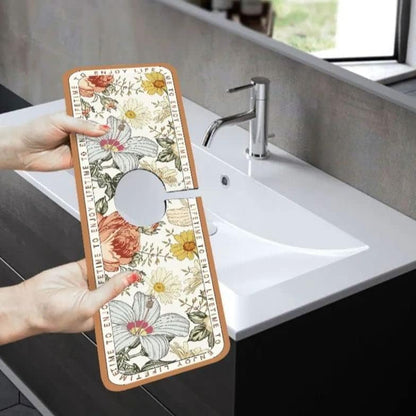 2PCS Fantasy Style Faucet Draining Mat, Faucet Draining Mat for Kitchen Sink, Self Absorbent Draining Mat for Kitchen Counter, Faucet Splash Catcher for Bathroom & Kitchen (A)