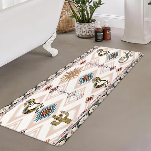 JAWO Southwestern Ethnic Tribal Bathroom Rug - Geometric Retro Abstract Art Hipster Memory Foam Rug (19X31inches), Blue - color: Blue, size: 1'7" x 2'7" (Rectangular)