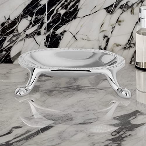 Vintage Brass Soap Dish Case Clawfoot Classy Design Bright Chrome & 4 5/8" x 3 1/4" Ornate Polished Brass Metal Soap Bar Holders for Shower, Vanity Sink and Bathroom Tubs - color: Bright Chrome