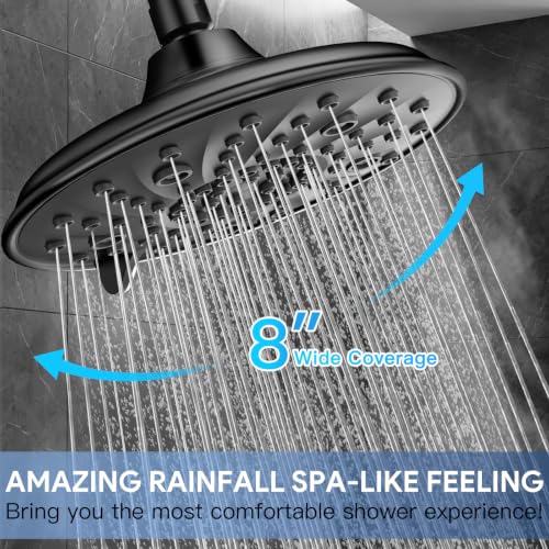 FEELSO Shower Head with Handheld Spray, 8" High Pressure Rain Showerhead | 7+8 Modes Dual Shower Head, Anti-Clog Nozzles, 71” Shower Hose Extra Long, Adjustable Holder, Shower Separately or Together - color: Matte Black