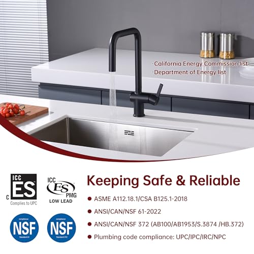 SUMERAIN Matte Black Kitchen Faucet with Pull Down Sprayer | Single Hole, SUS304 Stainless Steel, Single Handle, Modern, 360° Swivel Spout, Easy Installation - color: Matte Black
