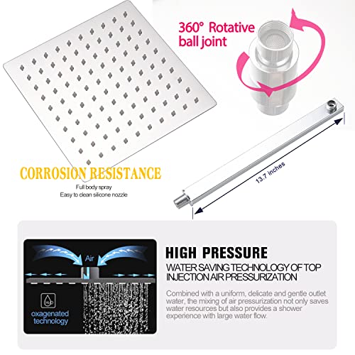 Shower Faucet Set Polished Chrome Surface Large 12 Inch Shower Head Handheld Shower Combo Set High Pressure Recessed Wall Mount, Chrome - color: Polished Chrome, style: 12"- 2 Function