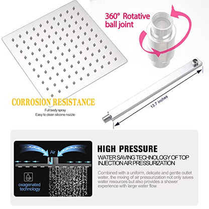 Shower Faucet Set Polished Chrome Surface Large 12 Inch Shower Head Handheld Shower Combo Set High Pressure Recessed Wall Mount, Chrome - color: Polished Chrome, style: 12"- 2 Function