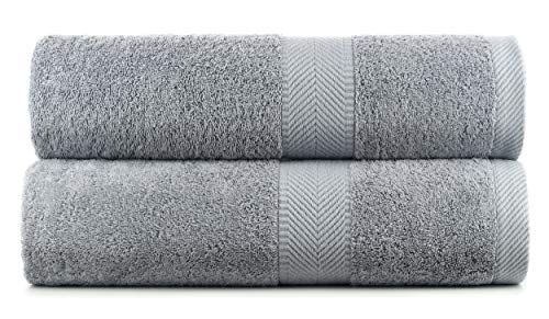 BY LORA 660 GSM Bath Sheet Set of 2, 35 x 65 in Extra-Large Vat-Dyed 100% Ring-Spun Cotton Terry Towel, Hotel Quality, Steel Gray - color: Steel Gray