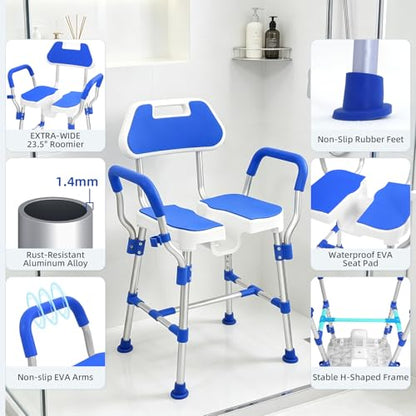 U Shaped Shower Chair for Inside Shower with Arms & Back Heavy Duty Shower Bench for Elderly & Disabled Height Adjustable Bath Seat Non-Slip Feet Shower Stool (Blue) - color: Blue