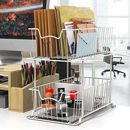 Simple Houseware 2 Tier Cabinet Wire Basket Drawer Organizer, White - color: White