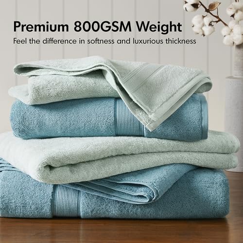 Madison Park 800GSM 100% Cotton Bathroom Bath Towel Set of 8, Aqua | Long Staple, Highly Absorbent, Durable Hotel Spa Quality, Quick Dry, Double Stitched Hems, Lint Reducing, OEKO-TEX Certified - color: Aqua, size: Multi-Sizes