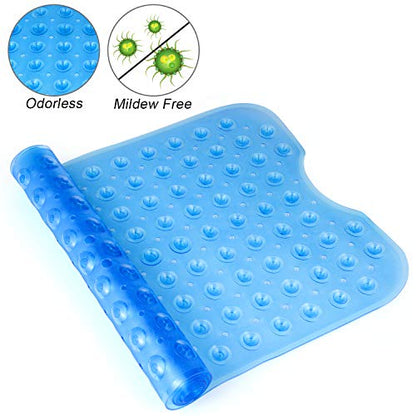 YINENN Bath and Shower Safety Mats 40x16 inch, Non Slip with Suction Cups for Bathroom Stall and Tub Floor, Extra Large and Machine Washable, Drain Holes Keep Bathtub Clean, Blue - color: Blue