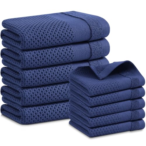 Homaxy Kitchen Towels and Dishcloths Set, Set of 10, Navy Blue | 100% Cotton Waffle Weave Kitchen Towels, Super Soft and Absorbent Dish Cloths, 12 x 12 and 13 x 28 Inches - color: Navy Blue, size: 10-Piece Set