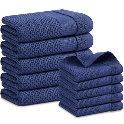 Homaxy Kitchen Towels and Dishcloths Set, Set of 10, Navy Blue | 100% Cotton Waffle Weave Kitchen Towels, Super Soft and Absorbent Dish Cloths, 12 x 12 and 13 x 28 Inches - color: Navy Blue, size: 10-Piece Set