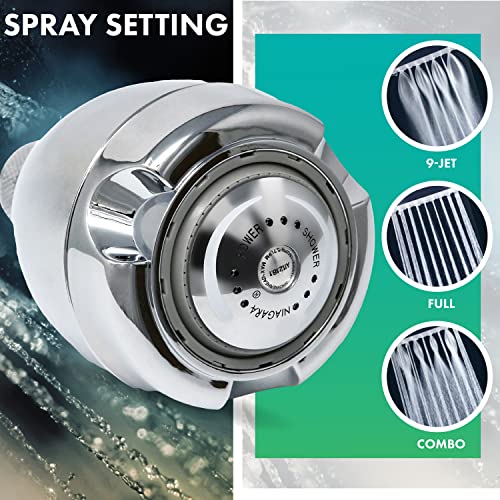 Niagara Conservation N2912CH Earth Spa 3-Spray with 1.25 GPM 2.7-in. Wall Mount Adjustable Fixed Shower Head in Chrome, 1-Pack | Bathroom Shower Head Sprayer with Pressure Compensation Technology - color: Chrome, size: 1.25 GPM