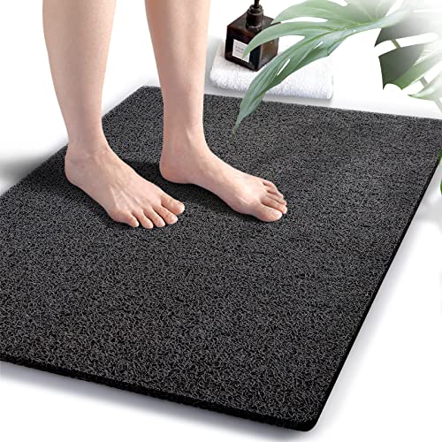 godehone Shower Mats Non Slip Without Suction Cups, PVC Loofah Bathroom Mats, Loofah Mats for Shower and Bathroom, Quick Drying, 23.6× 34.6 Inch, Black - color: Black, size: 34.6" x 23.6" (Rectangular)