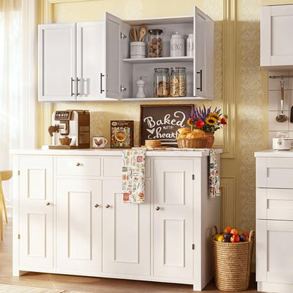 Furnaza 48" W Wall Cabinets for Laundry Room with Adjustable Shelf | White Upper Kitchen Wall Mounted Cabinets With Two Shaker Doors for Bathroom,Garage,12"D x 22"H,Floating Hanging Storage - size: 48"W