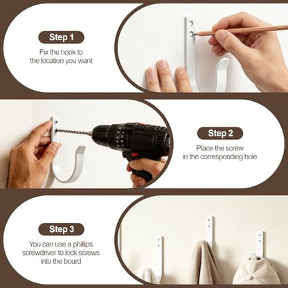 10 Pack Large White Metal Wall Hooks for Coats and Towels | Screw mount hardware, outdoor closet door bathroom use, backpack robe utility - color: 10PACK + White