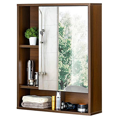 ChooChoo Bathroom Wall Mirror Cabinet, Medicine Cabinet with Storage Shelf | Over The Toilet Storage Cabinet, Adjustable Shelf, 6.3 x 21.6 x 24 Inches, Walnut - color: Walnut