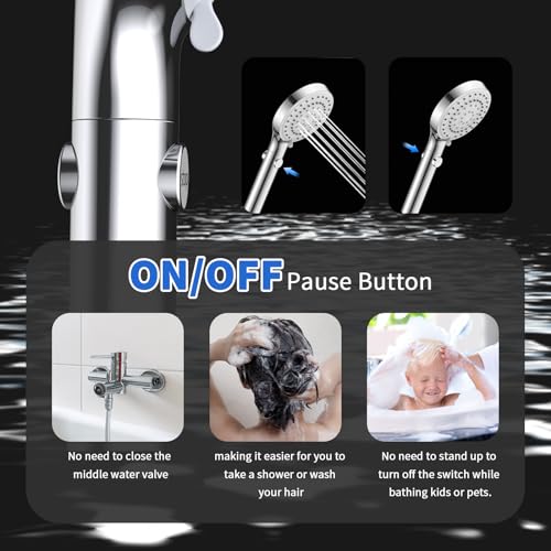 Shower Head with Handheld, High Pressure Showerhead with Long Hose | 80" Extra Long Stainless Steel Hose & Adjustable Bracket, Shower Heads with ON/OFF Switch for Pets Bath, Chrome - color: Premium Chrome, style: 6 Spray-Settings