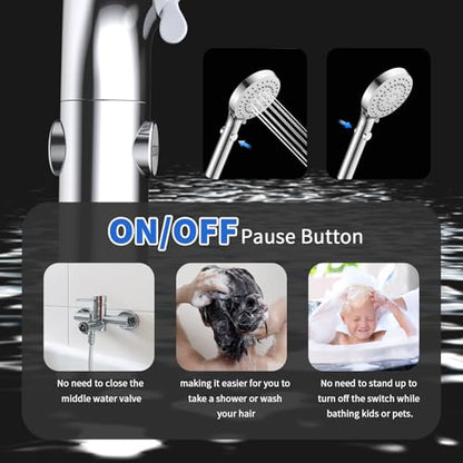 Shower Head with Handheld, High Pressure Showerhead with Long Hose | 80" Extra Long Stainless Steel Hose & Adjustable Bracket, Shower Heads with ON/OFF Switch for Pets Bath, Chrome - color: Premium Chrome, style: 6 Spray-Settings
