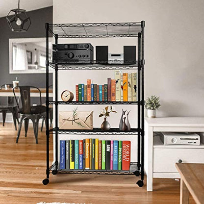 Simple Deluxe Heavy Duty 5-Shelf Storage Shelving Unit, 1250lbs Loading Capacity, 29.92" D x 13.98" W x 61.09" H, Black - color: Black, size: 5-Tier