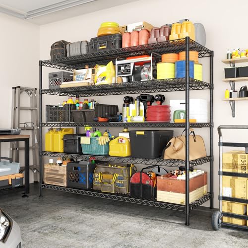 REIBII 3200LBS Storage Shelves 55.5" W Garage Shelving Heavy Duty 5 Tier Adjustable Wire Shelving Unit Metal Shelving for Garage Pantry Commercial Basement,55.5" W X 18''D X 71" H - color: Black