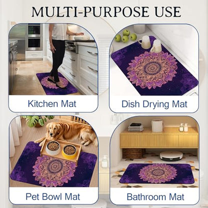 Elightvap Golden Purple Mandalas Bathroom Rugs Mat Non Slip Absorbent Quick Dry Rug Bath Mats for Bathroom Floor Bathtub,17 * 29.5 Inches - color: Golden Purple Mandalas