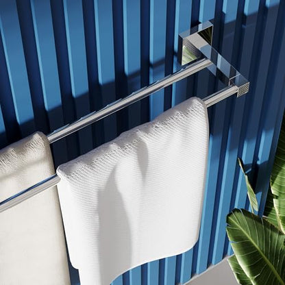 RUACQ Double Towel Bar 24" Towel Racks for Bathroom Wall Mounted Chrome | One-Piece Bath Towel Holder, Total Length 26 Inch Single Towel Rod, 304 Stainless Steel Rustproof, Square Base, Heavy Duty - color: Chrome, size: 24 inch(Center to Center) Double Ba