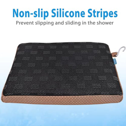 AEROiVi Shower Seat Cushion Non-Slip Silicone Bottom 3D Mesh Washable Brown | Soft Shower Chair Cushion for Benches Quick Drying Washable Mat 3D Mesh Pad with Hook Design Elderly Handicap Disabled - size: Brown