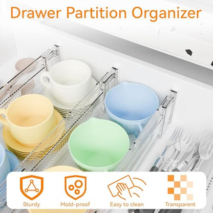4 Pack 3.2 Inch Shallow Acrylic Drawer Dividers for Clothes -Expandable from 15-21''- Adjustable Drawer Dividers for Baby Clothing,Sock,Underwear,Clear in Drawer Separators for Dresser,Kitchen
