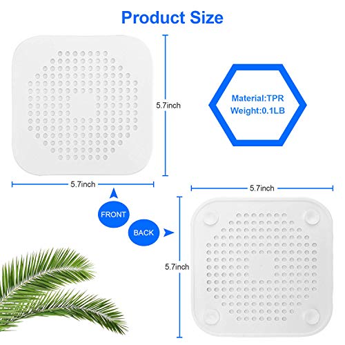 Drain Hair Catcher 2 Packs, Shower/Bathtub Drain Cover, Silicone Hair Catcher for Shower, Square Drain Stopper for Tub,Kitchen,Bathroom Gray/White