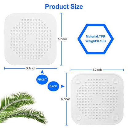 Drain Hair Catcher 2 Packs, Shower/Bathtub Drain Cover, Silicone Hair Catcher for Shower, Square Drain Stopper for Tub,Kitchen,Bathroom Gray/White