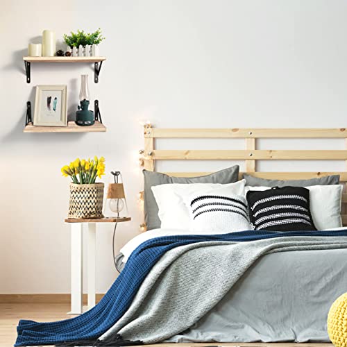 AGM Wall Mounted Shelves Set of 2, Rustic Dark Wood Wall Floating Shelves for Bedroom, Living Room, Kitchen, Laundry Room Storage & Decoration-Light Brown | Light Brown Wall Shelves for Bedroom, Living Room, Kitchen, and Laundry Room Storage and Decoratio