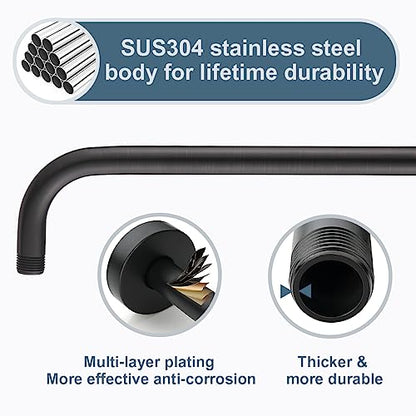 BRIGHT SHOWERS 16-Inch Shower Head Extension Arm with Flange, L Shaped Shower Extender, Extra-Long Stainless Steel Shower Pipe, Oil-Rubbed Bronze - color: Oil Rubbed Bronze, style: L-Shape 16 Inch