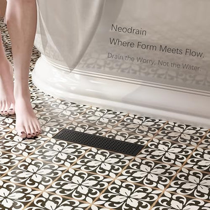 Neodrain 12" Linear Shower Drain, Matte Black 304 SS Bathroom Linear Drain | Black Shower Drain with Quadrato Grate& Adjustable Feet, Long Rectangle Shower Floor Drain in Bathroom, Balcony etc,cUPC - color: Matte Black, size: 12 In
