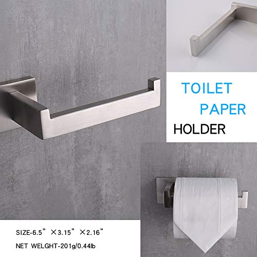 TASTOS 3-Piece Bathroom Hardware Set Brushed Nickel Wall Mounted Bathroom Accessory Set, Premium Stainless Steel Robe Hook Toilet Paper Holder 16-Inch Towel Bar (Silver) - color: Brushed