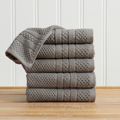 Great Bay Home 100% Cotton 6 Pack Hand Towel Set - Absorbent, Quick-Drying, Checkered Jacquard Bath Towels for Bathroom - Zero-Twist Fibers (Dark Grey) - color: Dark Grey, size: Hand Towel (Pack of 6)