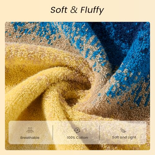 18-Piece Cotton Bath Towel Set for Bathroom, Hanging Loops, Coastal Ombre | Stock-up towel set for family bathrooms, guest baths, multi-bath homes, and wash-day rotation, OEKO-TEX certified, easy care - color: C02: Colorful - Beach