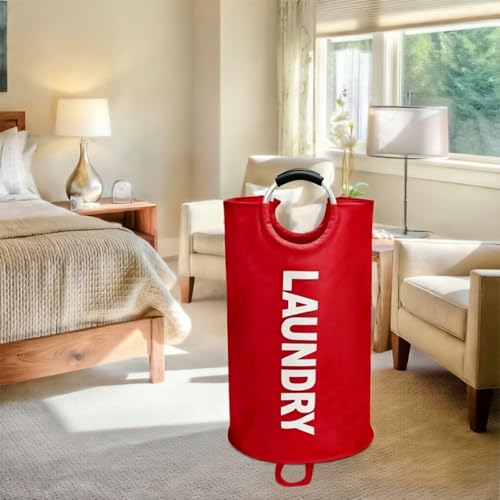 Maxsilan 125L X-Large Laundry Basket Bag, Collapsible Tall Hamper, Red | Freestanding tall laundry bag & foldable washing basket. Large capacity clothes storage bin with durable sturdy handles - color: Red, size: 125L