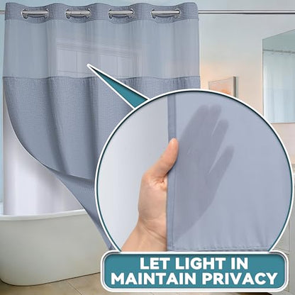 Conbo Mio Extra Long No Hook Waffle Weave Shower Curtain with Snap in Liner Set, Hotel Luxury Grey Shower Curtains for Bathroom with See Through Top Window, Waterproof, Washable 71W x 84H - color: Waffle-grey, size: 71"W x 84"L (Pack of 1)