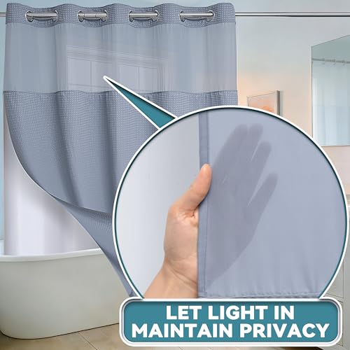 Conbo Mio No Hook Waffle Weave Shower Curtain with Snap in Liner Set, Hotel Luxury Grey Shower Curtains for Bathroom with See Through Top Window, Waterproof, Washable 71W x 74H - color: Waffle-grey, size: 71"W x 74"L (Pack of 1)