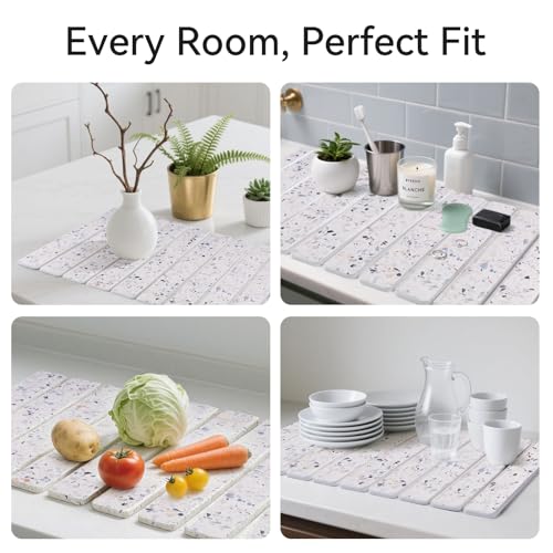 Stone Drying Mat for Kitchen Counter, 24 x 16 inches, Fast Drying Collapsible Dish Drying Mat, Eco-Friendly Absorbent Diatomaceous Earth Mats for Dishes Bottles Cups (Terrazzo) - color: Terrazzo