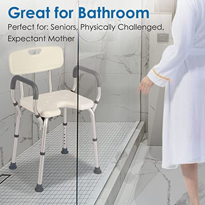 Shower Chair with Arms and Back Heavy Duty 330lbs, Shower Chair for Inside Shower, Shower Seat for Inside Shower Bathroom Chair with Cutout Seat & Cold-Proof Pads, Tools-Free Assembly - color: Blue Pad-standard