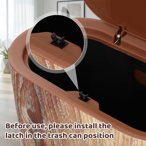 WLLHYF Bathroom Trash Can with Pop-Up Lid Lids Small Garbage Bin Plastic Marble Wood Pattern Trashcans Removable Liner Bucket Wastebasket Modern Narrow Waste Basket for Home Kitchen Bedroom Office