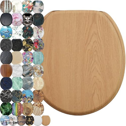 SANILO Wooden Toilet Seat with Soft Close [ROUND] - Decorative, Quiet & Slow Close Molded Wood Seat - With Strong Bumpers & Hinges - Adjustable Fit – Wood - color: Wood