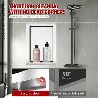 VELPAX No Tile Needed Shower Niche 13"X 19", Bathroom Wall Niche Single Shelf, Stainless Steel Shower Niche for Bathroom, Kitchens, Balconies - color: Silver, size: 13"X 19" Single Shelf