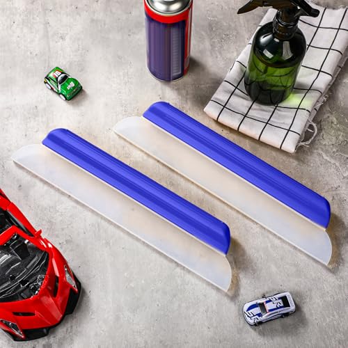 2 Pack 14 Inch Car Drying Squeegee Blue Longer Silicone Water Squeegee Window Shower Blade Automotive Squeegees Flexible Auto T-bar Rubber Squeegees for Car Windshield Glass Bathroom Wash Tool - color: Blue