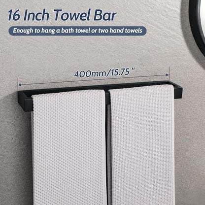 Sayayo Matte Black Towel Bar for Bathroom, 16 Inch Hand Towel Holder Wall Mount Square Towel Ring SUS304 Stainless Steel Towel Rack - color: Black, size: 16 INCH