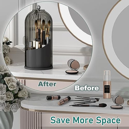 GAXmi Makeup Brush Holder with Lid Rotating Cosmetic Organizer, Black-Grey | 360 Rotation, Waterproof, Dustproof, Moistureproof - color: Black-Grey