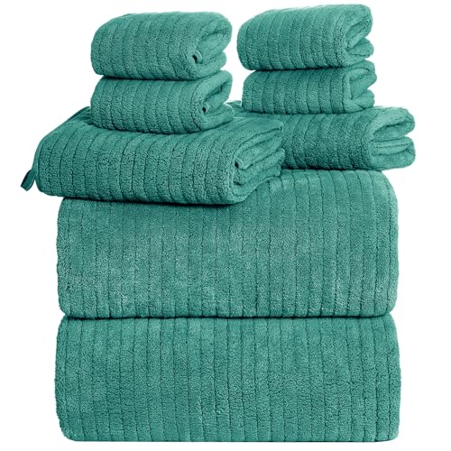 Oversized Bath Towels 8 Piece Towel Set, 2 Extra Large Bath Sheets, 2 Hand, 4 Washcloths, Luxury Soft Super Absorbent Thick Shower Towels for Bathroom, Spa & Hotel, Quick Dry, Teal Green - color: Teal Green, style: 8 Piece Towel Set