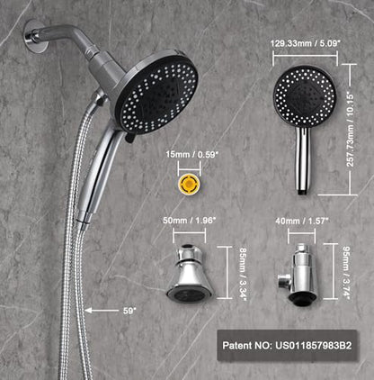 High Pressure Shower Head with Magnetic Shower Base | High Pressure 10-setting Shower Head with Hose,Magnetic Bracket,59 Inches Stainless Steel Shower Hose,Magnetic Shower Base - color: Chrome, style: Upgraded Version